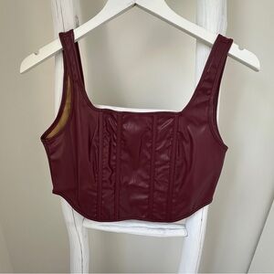 HYFVE Maroon Faux Leather Crop Corset Top Size Small